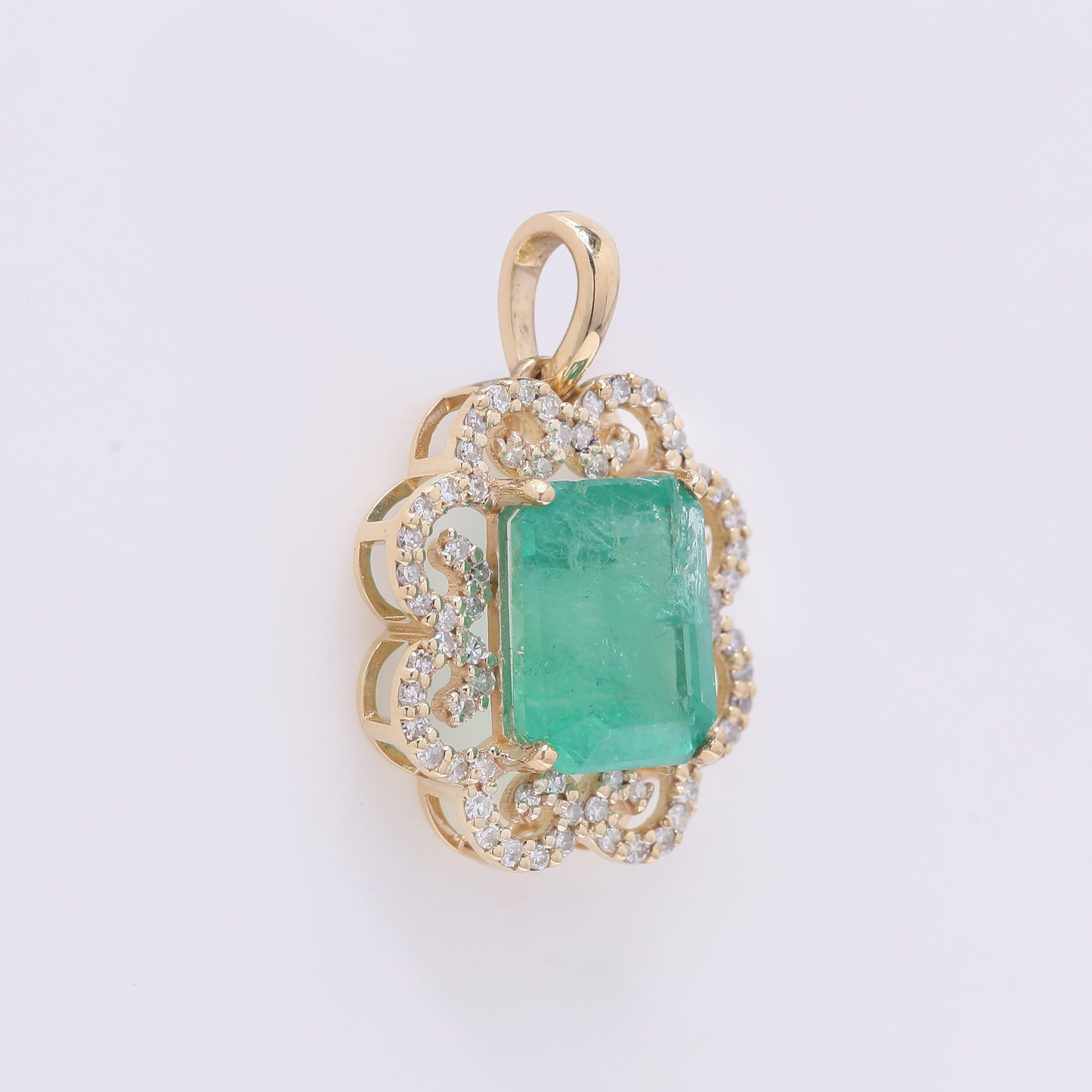 2.87 Ct Octagon Step Cut Natural Emerald 14K Gold Pendant