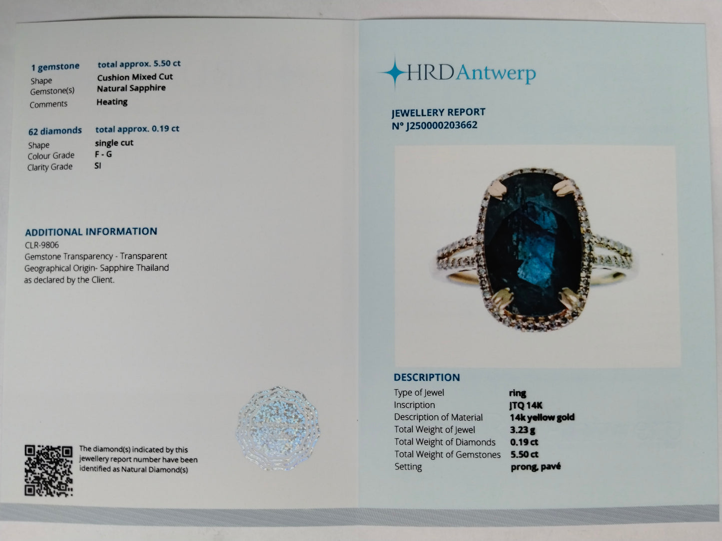 5.69 Ct Cushion Mixed Cut Natural Sapphire 14K Gold Ring