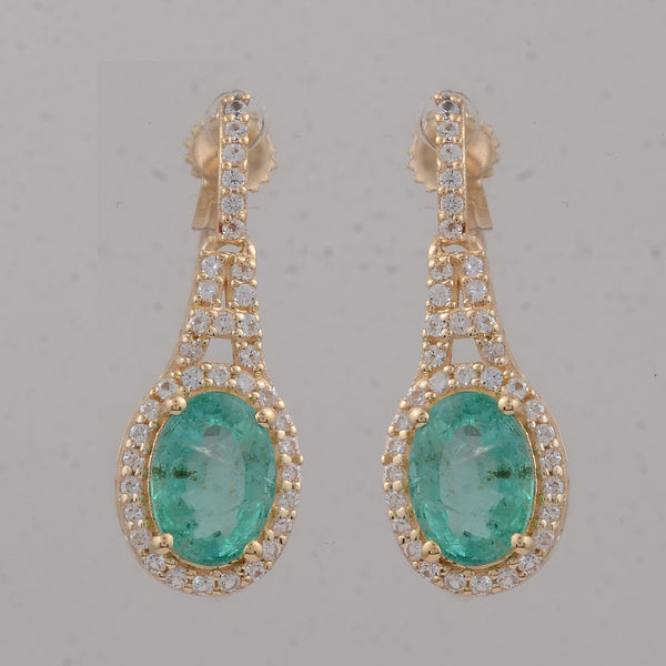 2.10 Ct Oval Emerald 9K Gold Earrings