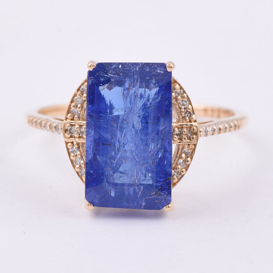4.65 Ct Octagon Step Cut Natural Tanzanite 14K Gold Ring
