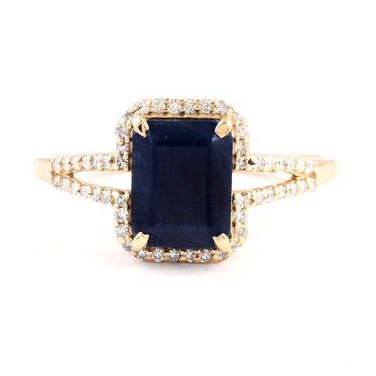 2.52 Ct Emerald Cut Natural Corundum Sapphire 14K Gold Ring