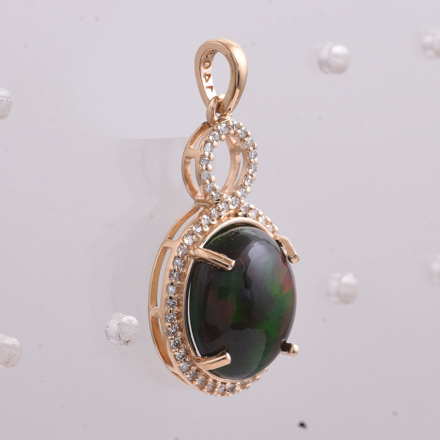 3.43 Ct Oval Cabochon Cut Natural Black Opal 14K Gold Pendant