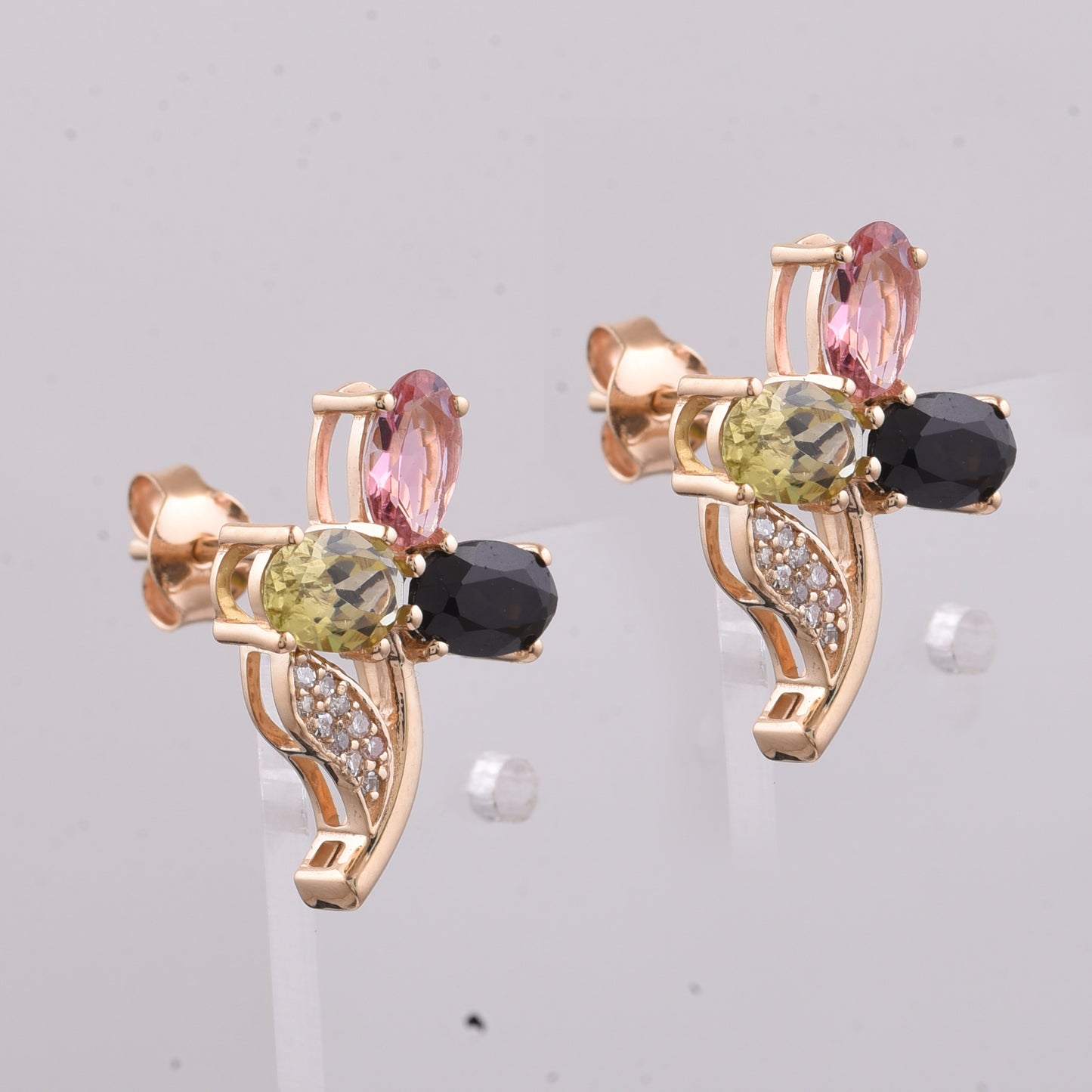 3.14 Ct Oval Natural Multi-Coloured Tourmaline 14K Gold Earrings