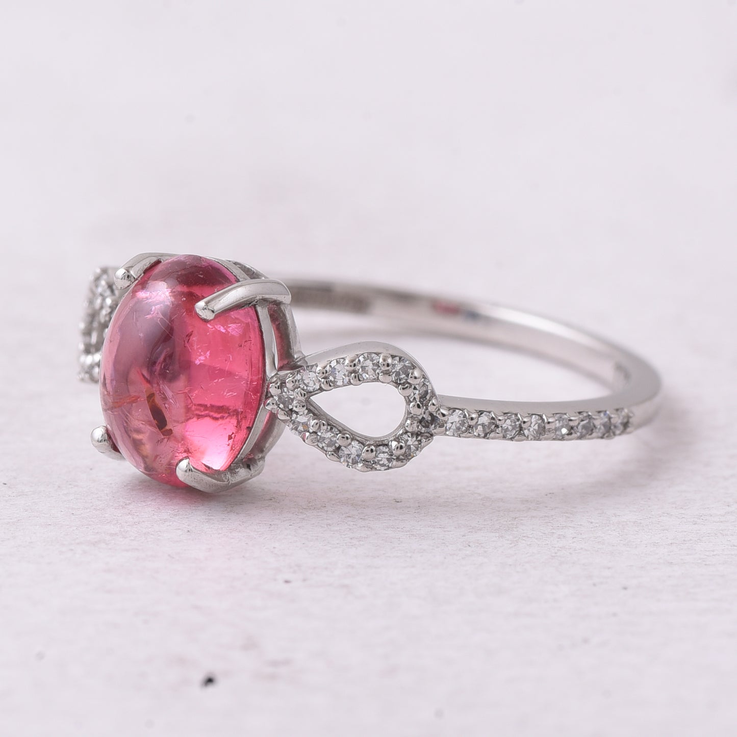 1.58 Ct Oval Cabochon Cut Natural Pink Tourmaline 950 Platinum Ring