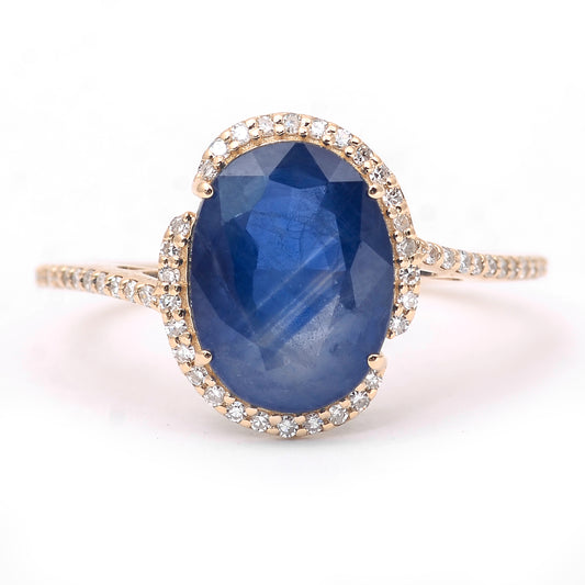 3.45 Ct Oval Mixed Cut Natural Sapphire 14K Gold Ring