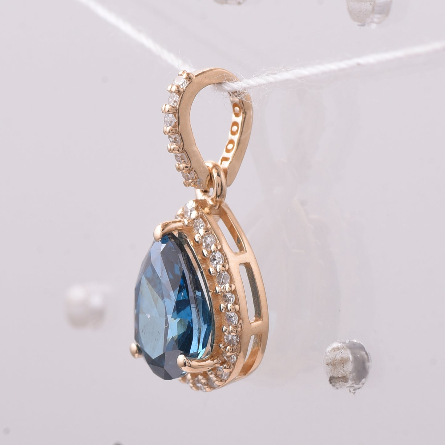 1.13 Ct Pear Blue Diamond 14K Gold Pendant