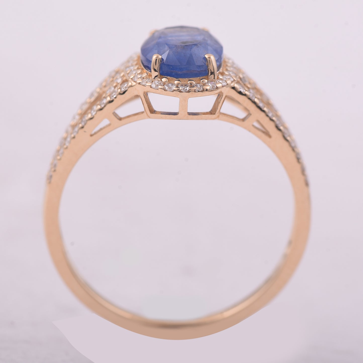 2.00 Ct Oval Mixed Cut Natural Sapphire 14K Gold Ring