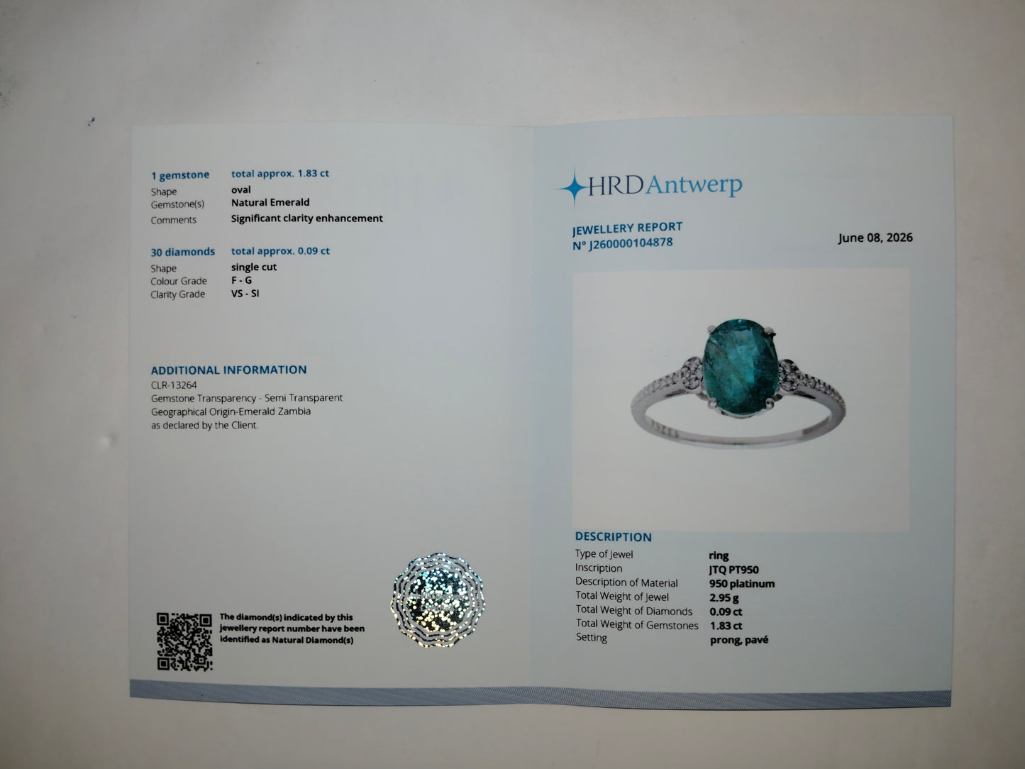 1.92 Ct Oval Mixed Cut Natural Emerald 950 Platinum Ring