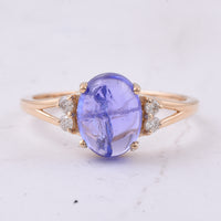 2.54 Ct Oval Cabochon Cut Natural Tanzanite 14K Gold Ring