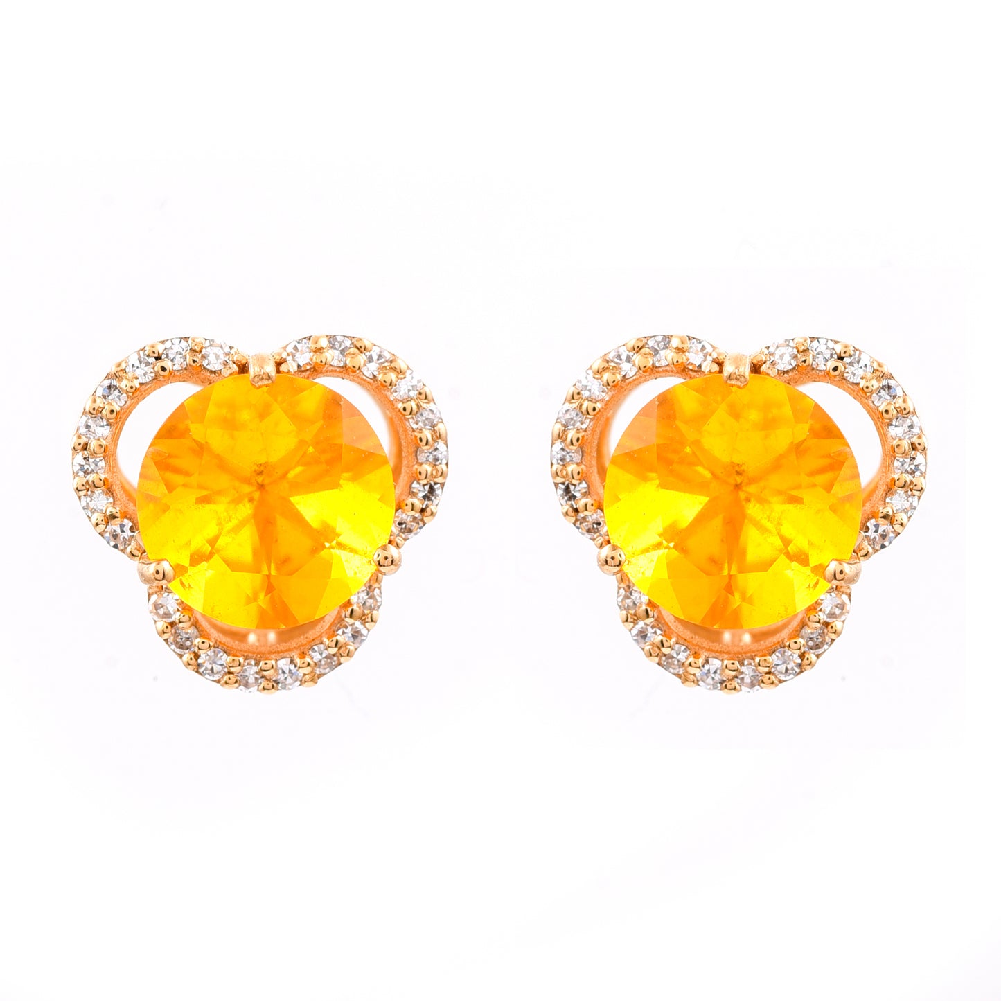 1.96 Ct Round Mixed Cut Natural Fire Opal 14K Gold Earrings