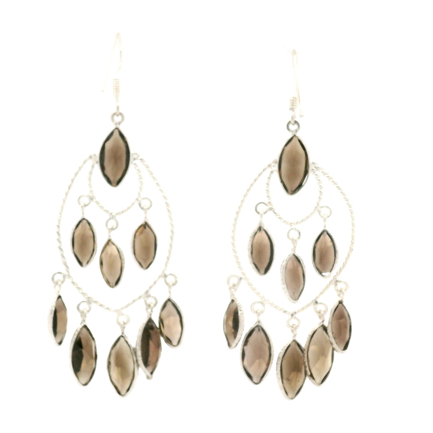 27.10 Ct Smoky Quartz 925 Sterling Silver Earrings