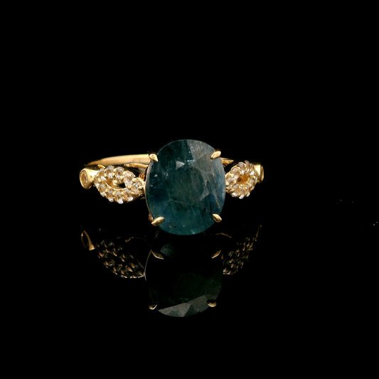 3.30 Ct Oval Mixed Cut Natural Corundum Sapphire 14K Gold Ring