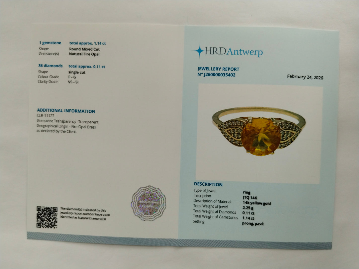 1.25 Ct Round Mixed Cut Natural Fire Opal 14K Gold Ring