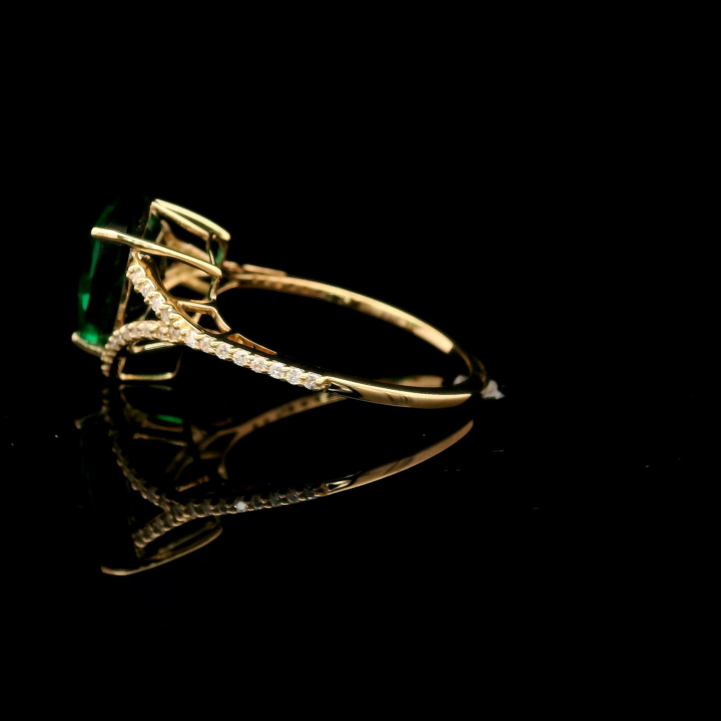 3.35 Ct Triangular Mixed Cut Lab Grown Emerald 14K Gold Ring