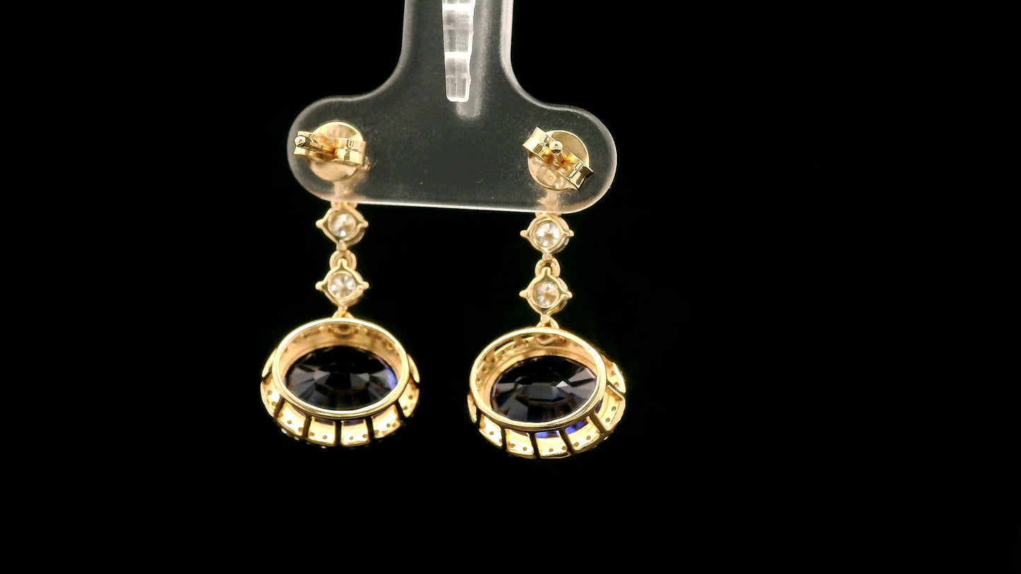 8.67 Ct Oval Lab Grown Blue Sapphire 14K Gold Earrings