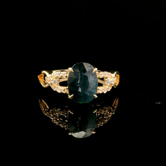 1.87 Ct Oval Mixed Cut Natural Corundum Sapphire 14K Gold Ring