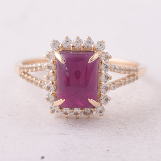 3.10 Ct Octagon Ruby 9K Gold Ring