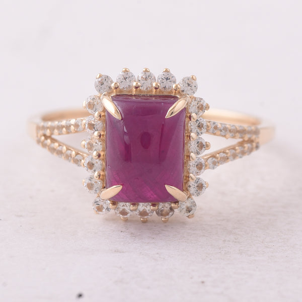 3.10 Ct Octagon Ruby 9K Gold Ring