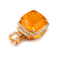 2.83 Ct Cushion Mixed Cut Natural Fire Opal 14K Gold Pendant