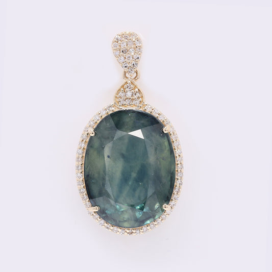12.36 Ct Oval Mixed Cut Natural Sapphire 14K Gold Pendant