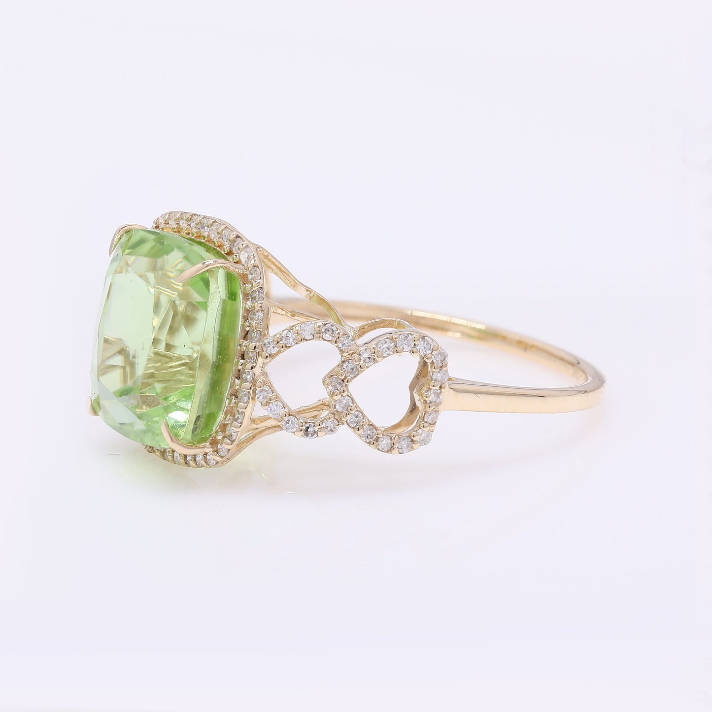 7.27 Ct Cushion Mixed Cut Natural Peridot 14K Gold Ring