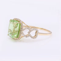 7.27 Ct Cushion Mixed Cut Natural Peridot 14K Gold Ring
