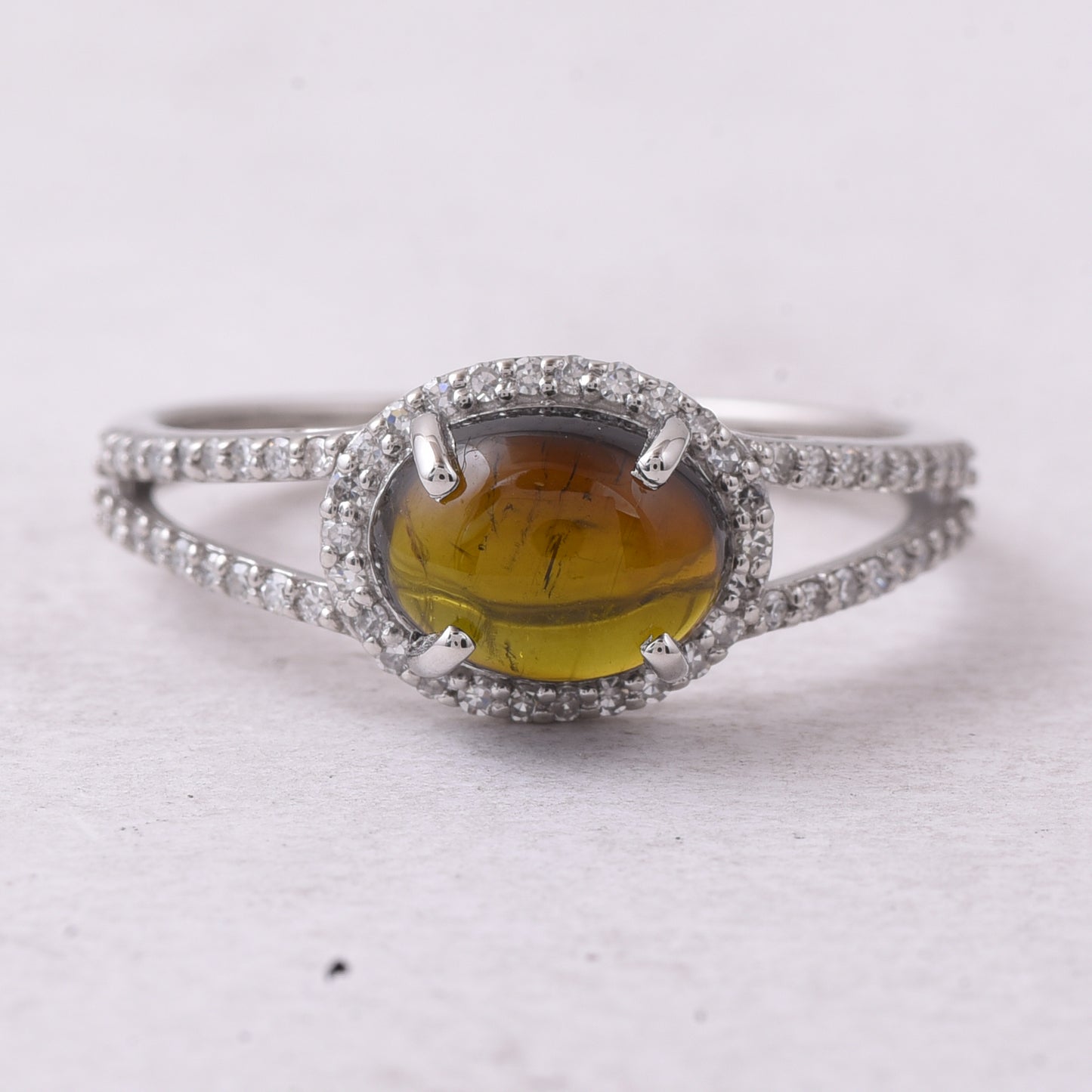 1.71 Ct Oval Cabochon Cut Natural Tourmaline 950 Platinum Ring