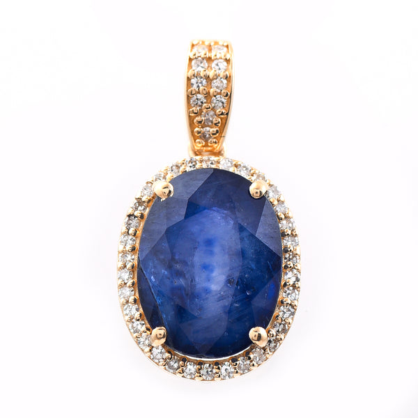 3.99 Ct Oval Mixed Cut Natural Sapphire 14K Gold Pendant