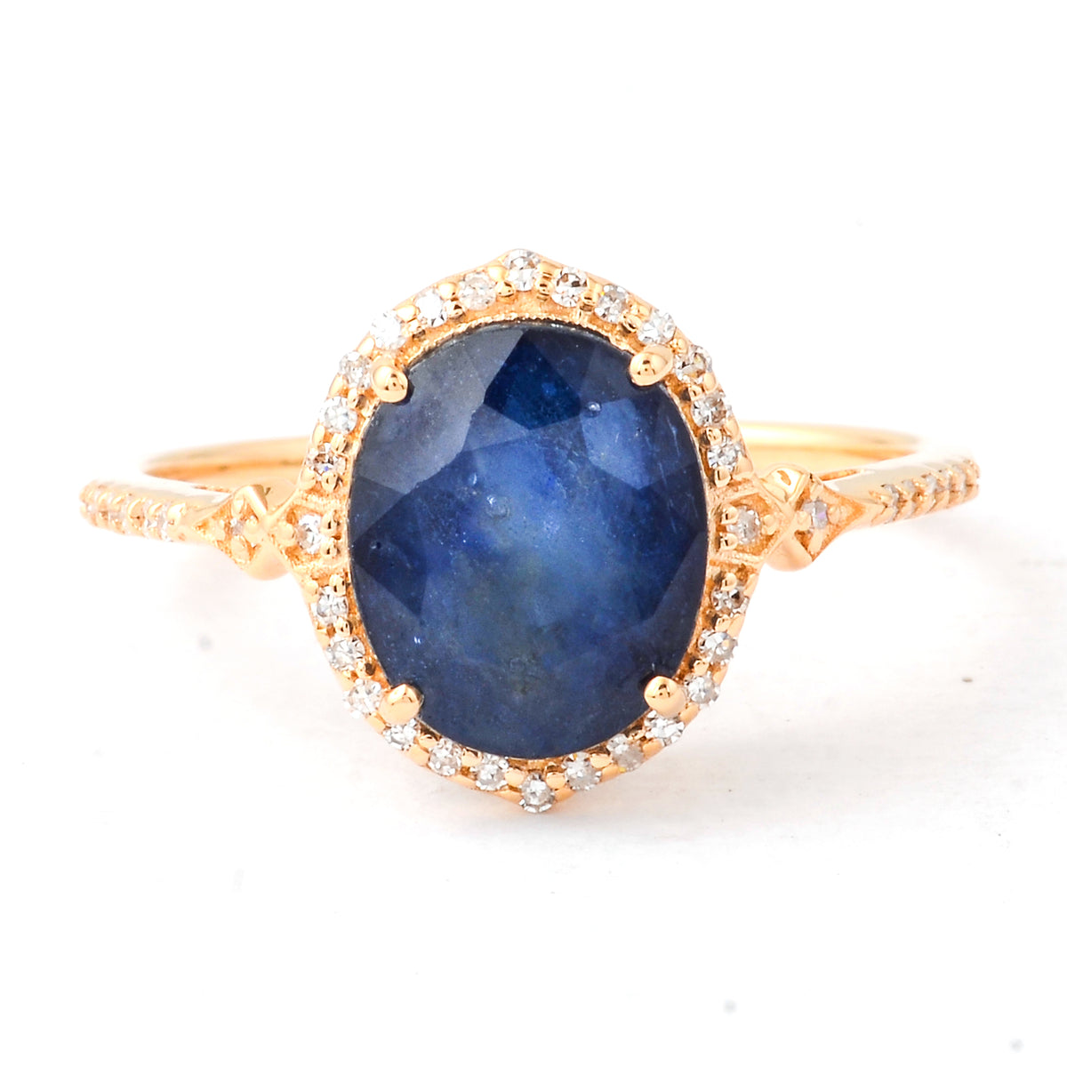 3.42 Ct Oval Mixed Cut Natural Sapphire 14K Gold Ring