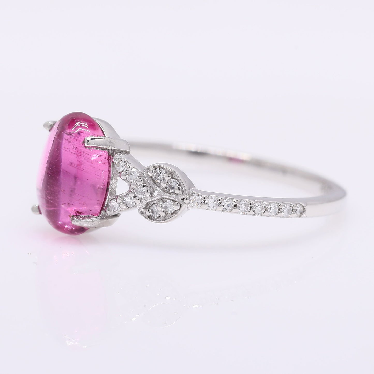 1.24 Ct Oval Cabochon Cut Natural Pink Tourmaline 950 Platinum Ring