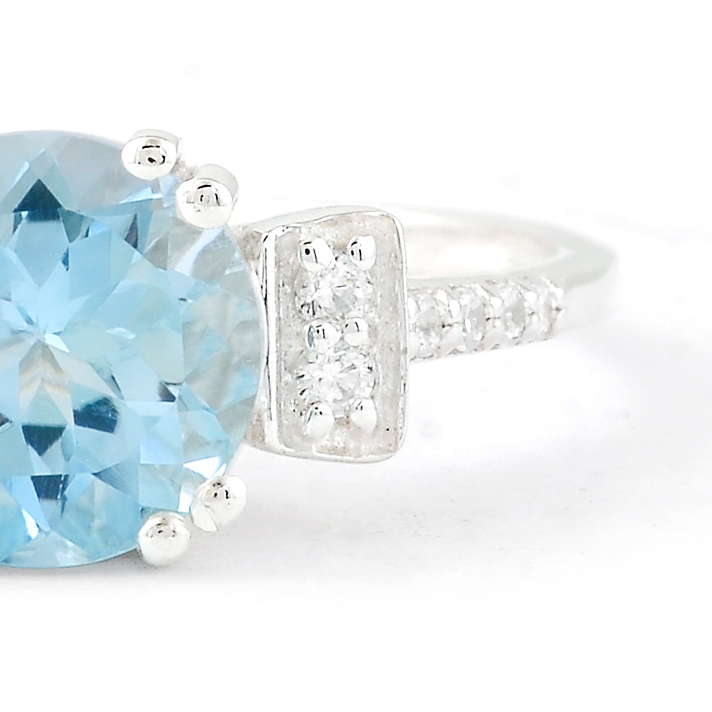 2.44 Ct Round Swiss Blue Topaz, Cubic Zirconia 925 Sterling Silver Ring