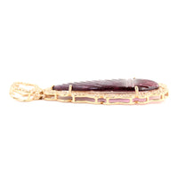 12.39 Ct Pear Carving Tourmaline 14K Gold Pendant