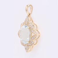 2.26 Ct Oval Mixed Cut Natural Aquamarine 14K Gold Pendant