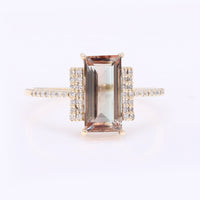 2.01 Ct Rectangle Step Cut Natural Sunstone 14K Gold Ring