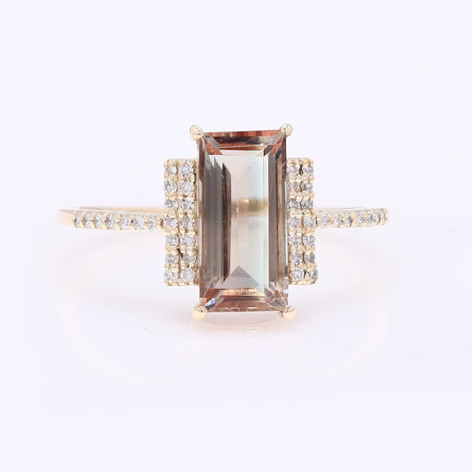 2.01 Ct Rectangle Step Cut Natural Sunstone 14K Gold Ring