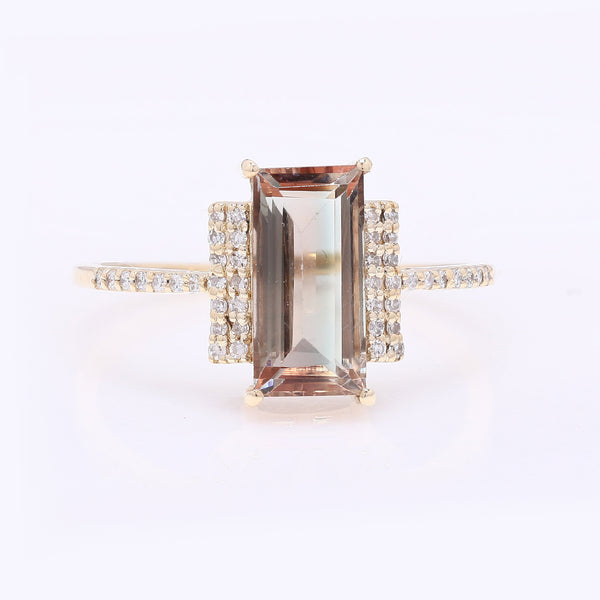2.01 Ct Rectangle Step Cut Natural Sunstone 14K Gold Ring