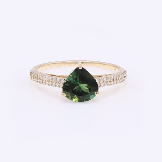 1.53 Ct Pear Mixed Cut Natural Tourmaline 14K Gold Ring