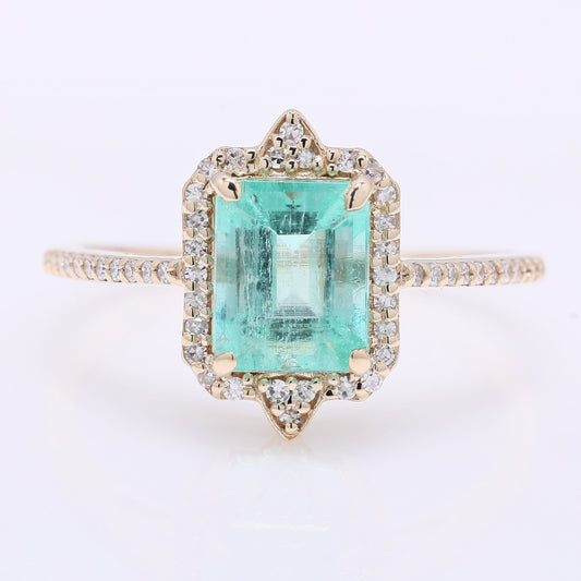 1.76 Ct Octagon Step Cut Natural Emerald 14K Gold Ring