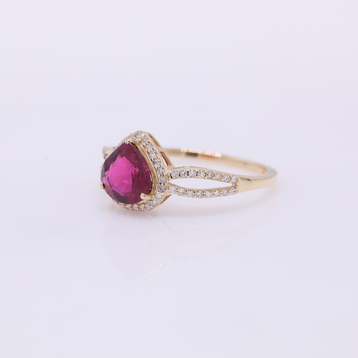 1.26 Ct Pear Mixed Cut Natural Rubellite 14K Gold Ring