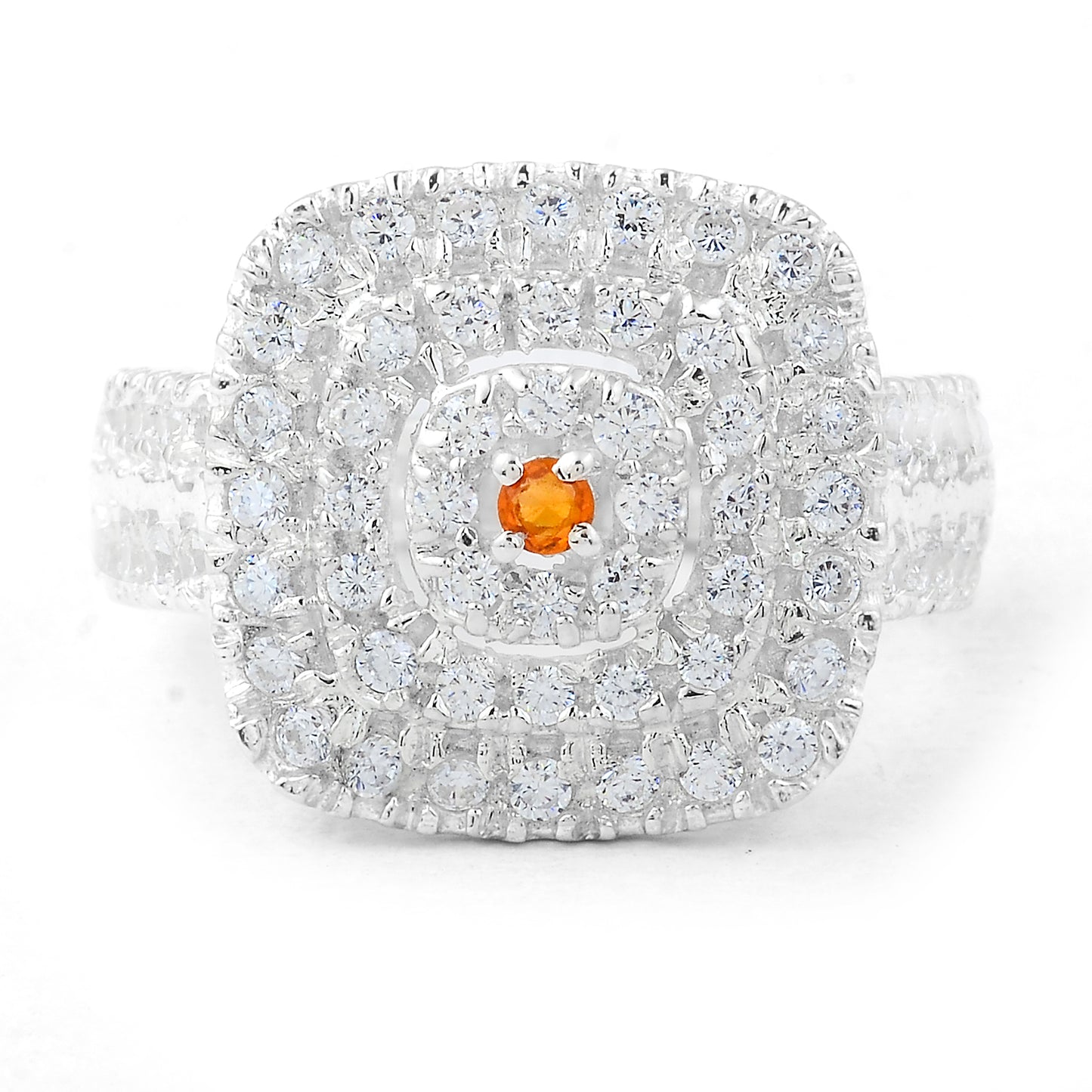 2.16 Ct Round Citrine, Cubic Zirconia 925 Sterling Silver Ring