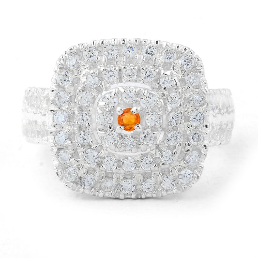 2.16 Ct Round Citrine, Cubic Zirconia 925 Sterling Silver Ring