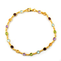 5.69 Ct Round Garnet, Peridot, Blue Topaz, Citrine, Amethyst 925 Sterling Silver Bracelet