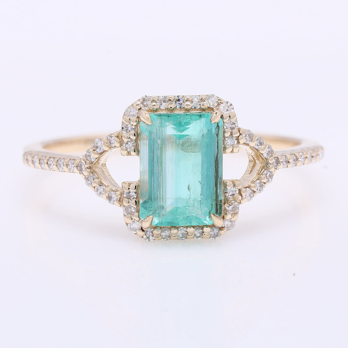 1.23 Ct Octagon Step Cut Natural Emerald 14K Gold Ring