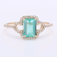 1.23 Ct Octagon Step Cut Natural Emerald 14K Gold Ring
