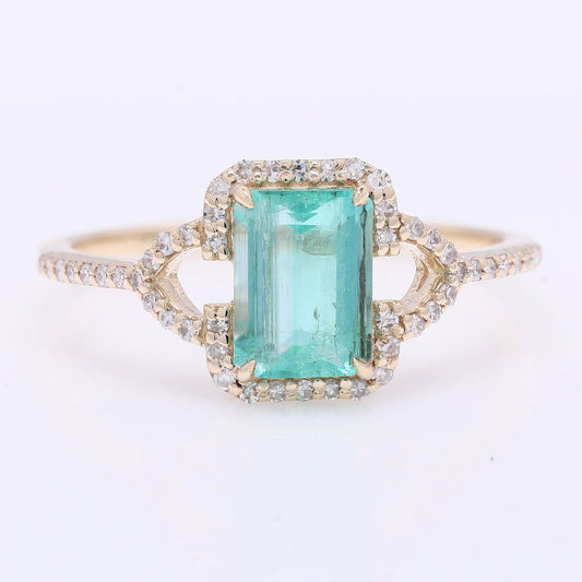1.23 Ct Octagon Step Cut Natural Emerald 14K Gold Ring