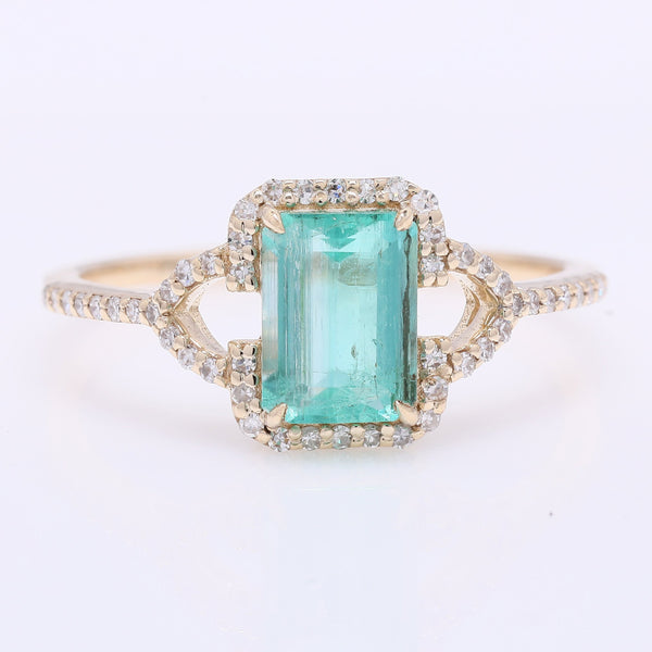 1.23 Ct Octagon Step Cut Natural Emerald 14K Gold Ring