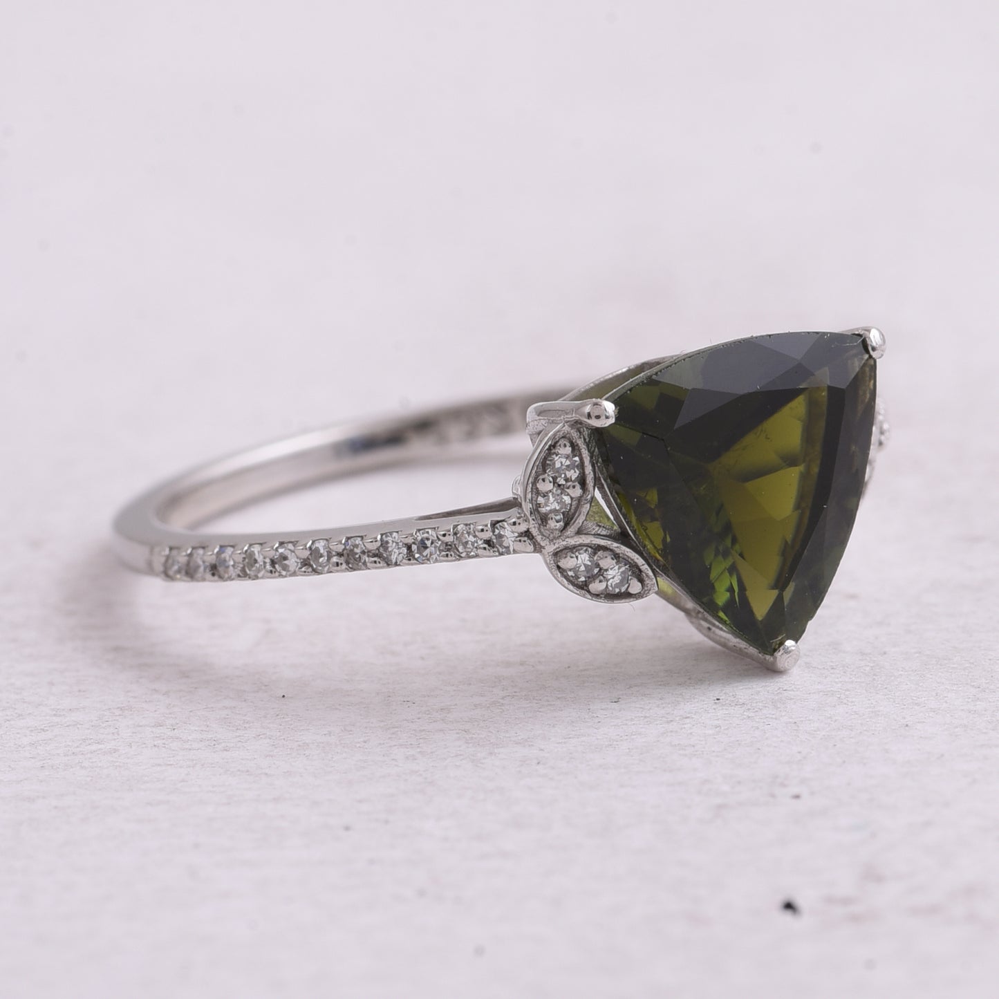 1.67 Ct Triangle Mixed Cut Natural Green Tourmaline 950 Platinum Ring