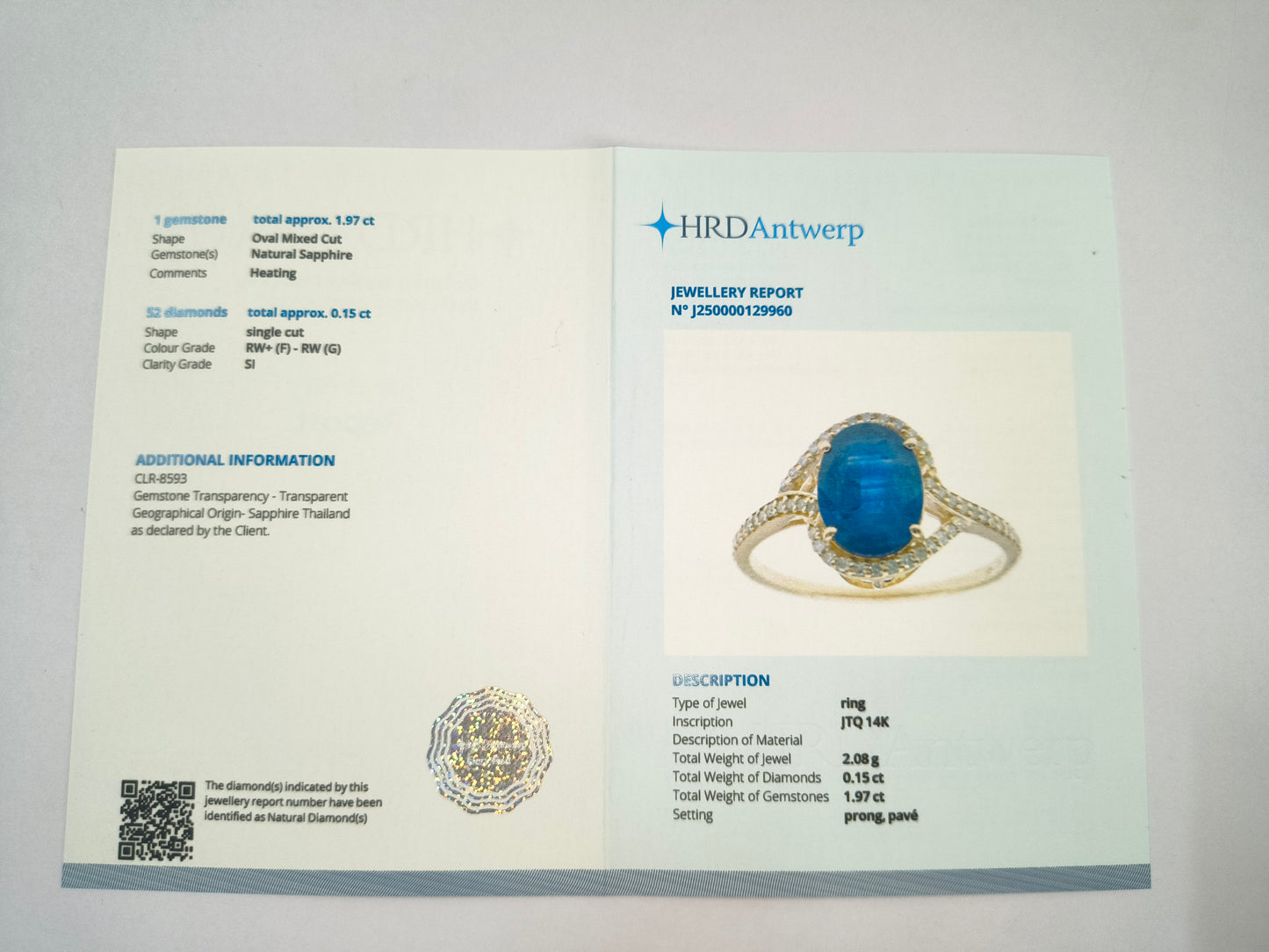 2.12 Ct Oval Natural Sapphire 14K Gold Ring
