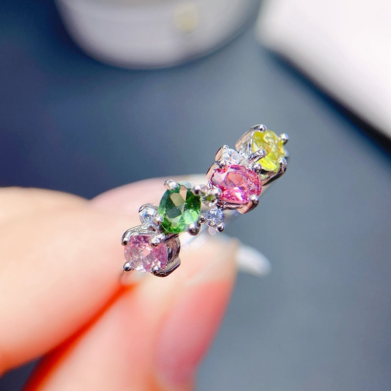 Multi Colored Tourmaline 925 Sterling Silver Ring