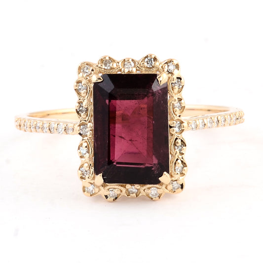 2.26 Ct Emerald Cut Natural Tourmaline 14K Gold Ring